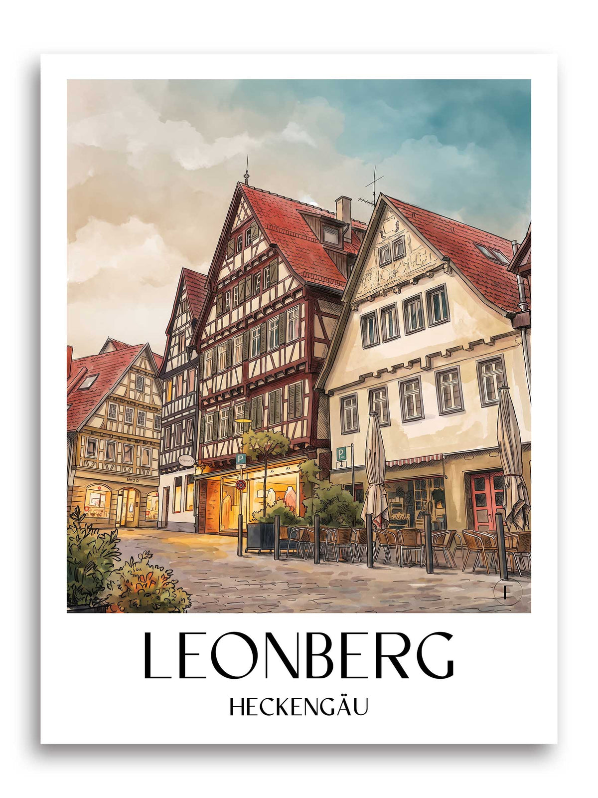 Leonberg Poster - Heckengäu - Deutschland Kunstdruck - Aquarell von A4 bis A1