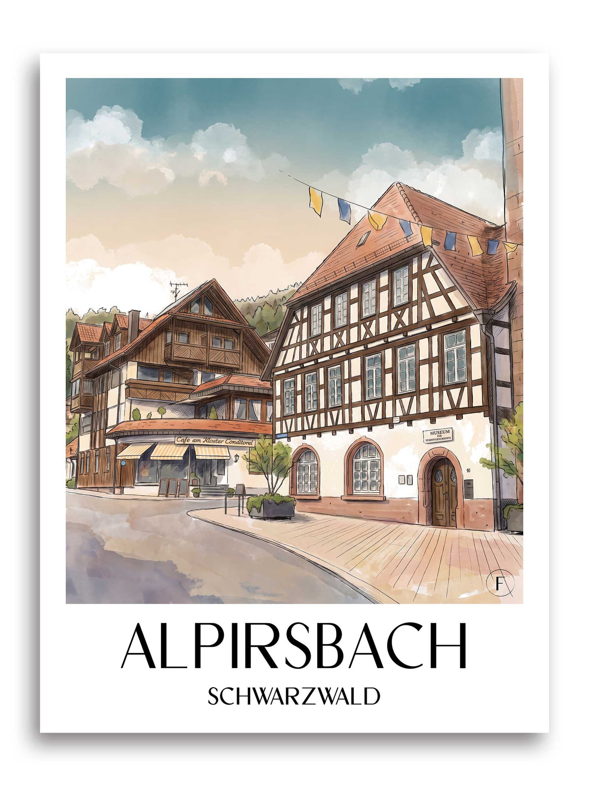 alpirsbach-schwarzwald-deutschland-poster-aquarell