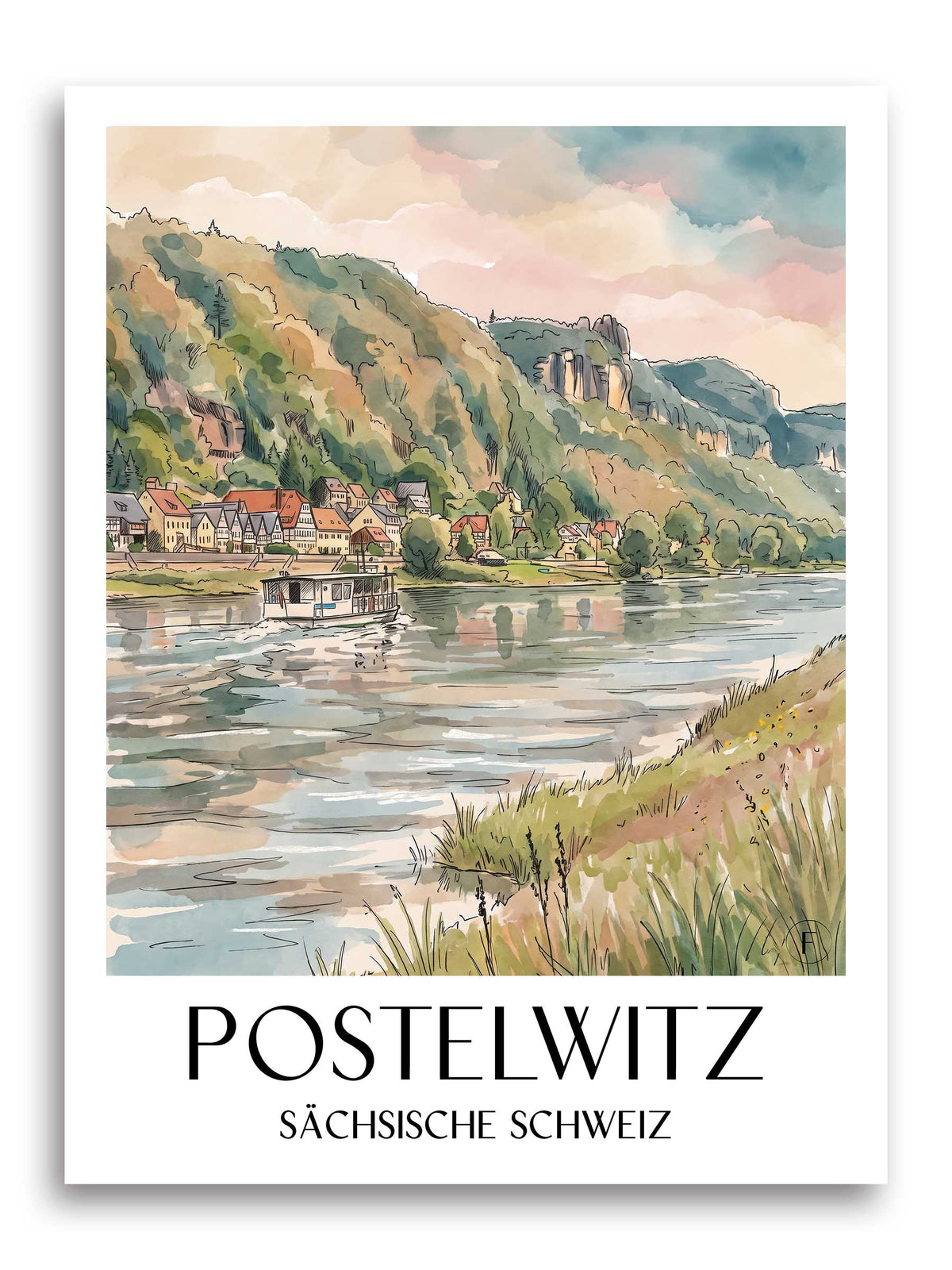 postelwitz-sächsische-schweiz-deutschland-poster-aquarell