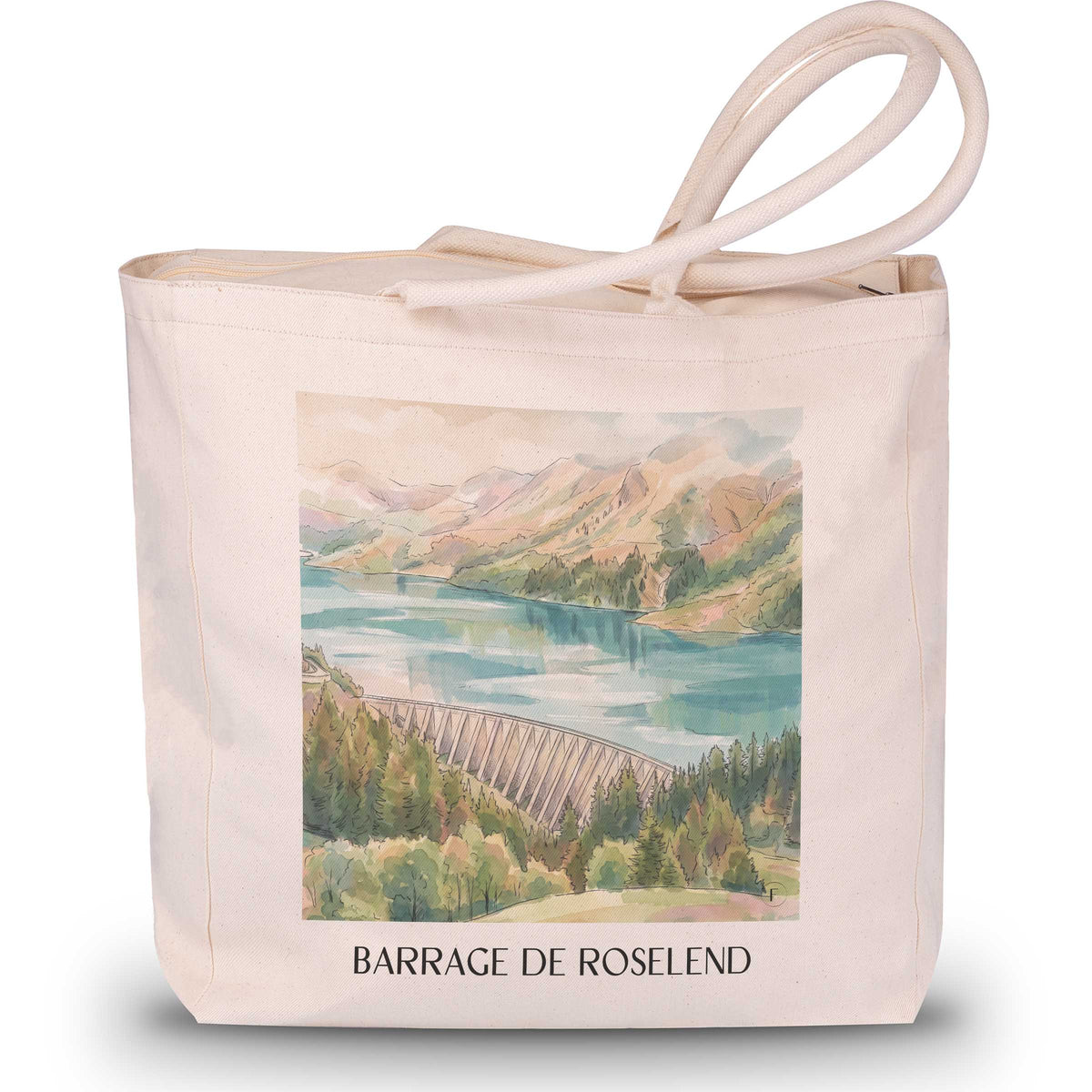 barrage-de-roselend-beaufortain-frankreich-einkaufstasche-aquarell
