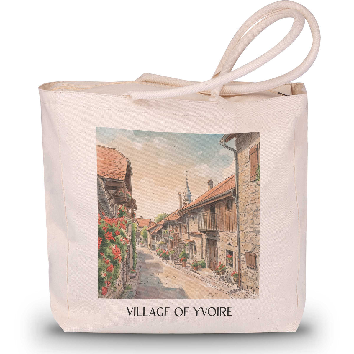 Village d'Yvoire Shopping Tasche - Haute-Savoie - Frankreich Tote Bag - Einkaufstasche im Aquarell Stil