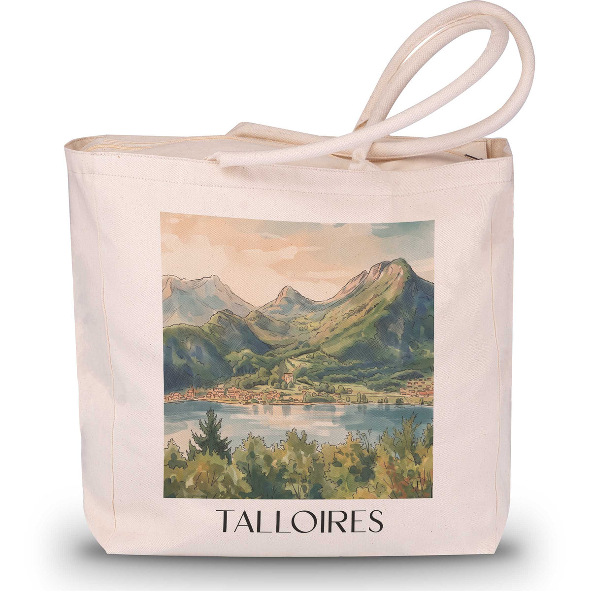 talloires-lac-d'annecy-frankreich-einkaufstasche-aquarell