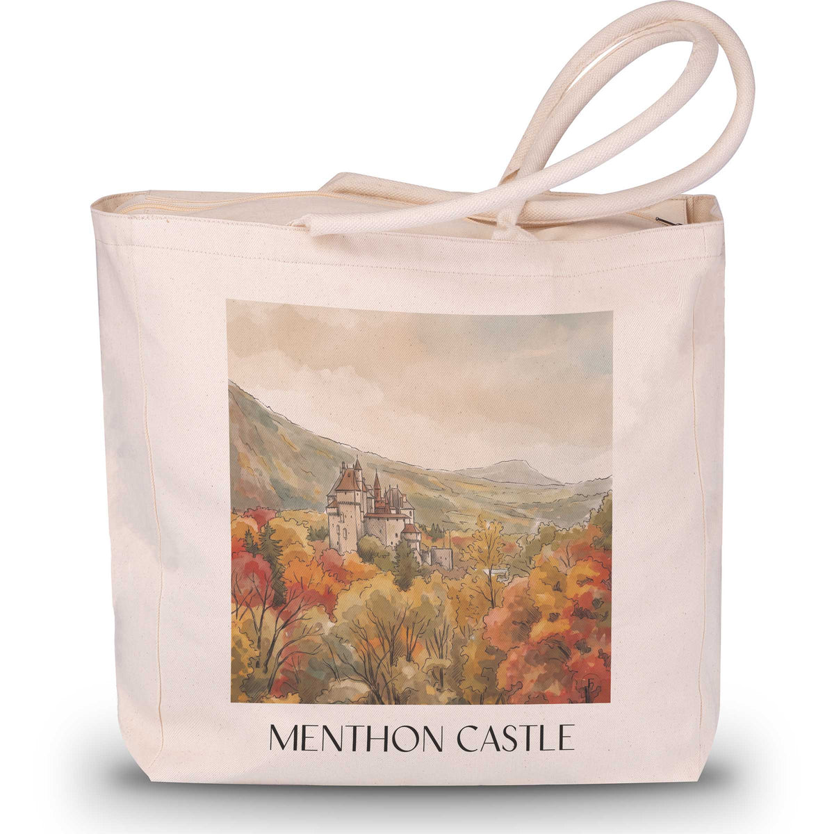 Château de Menthon Shopping Tasche - Lac d'Annecy - Frankreich Tote Bag - Einkaufstasche im Aquarell Stil