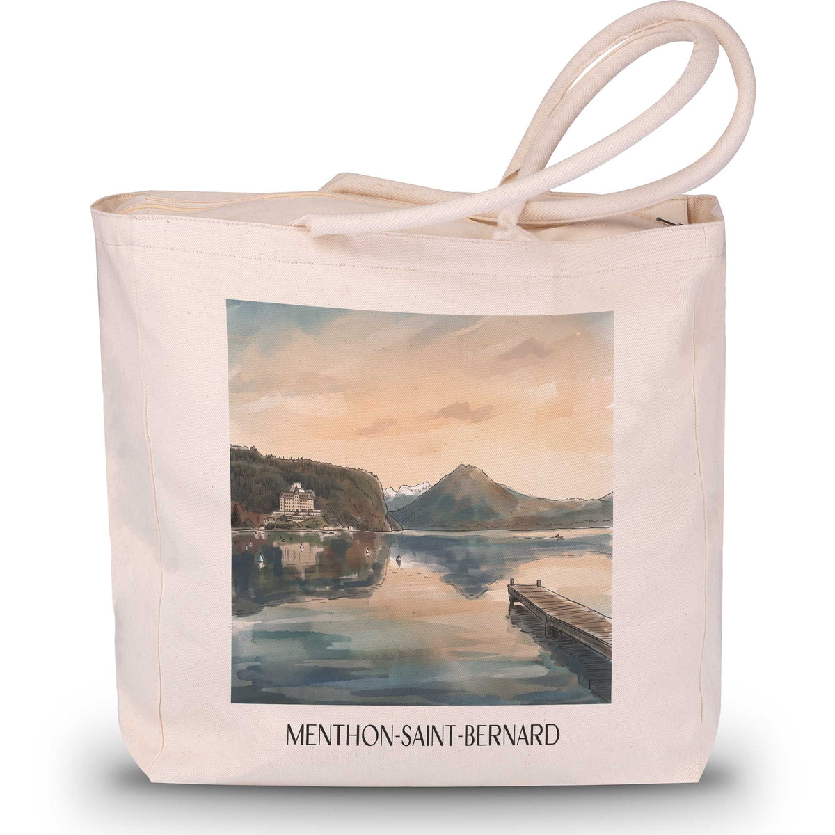 Menthon-Saint-Bernard Shopping Tasche - Lac d'Annecy - Frankreich Tote Bag - Einkaufstasche im Aquarell Stil