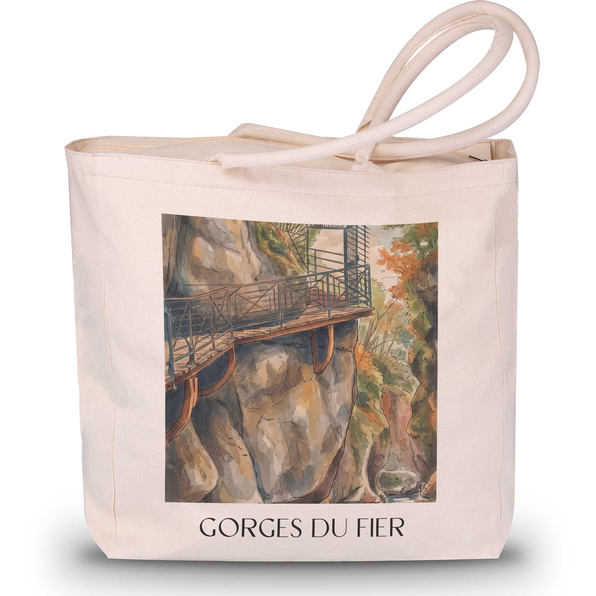Gorges du Fier Shopping Tasche - Lac d'Annecy - Frankreich Tote Bag - Einkaufstasche im Aquarell Stil