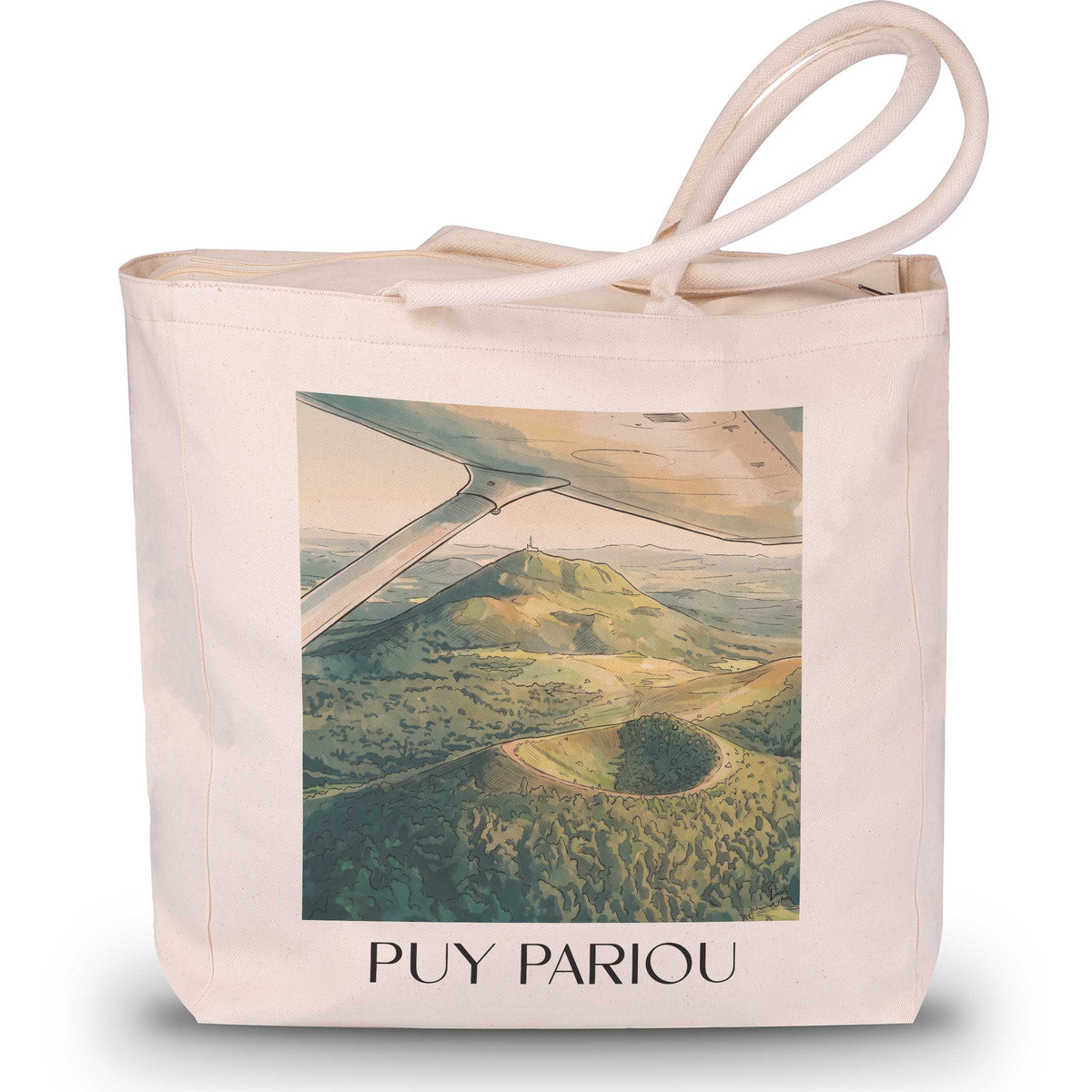 puy-pariou-puy-de-dôme-frankreich-einkaufstasche-aquarell