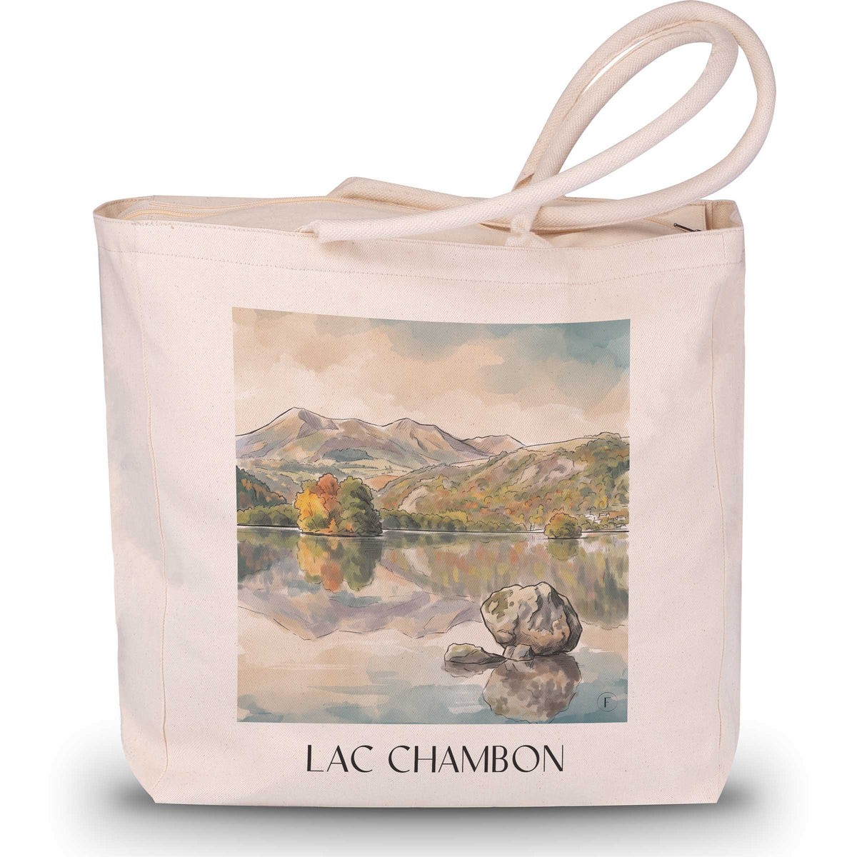 lac-chambon-sancy-frankreich-einkaufstasche-aquarell