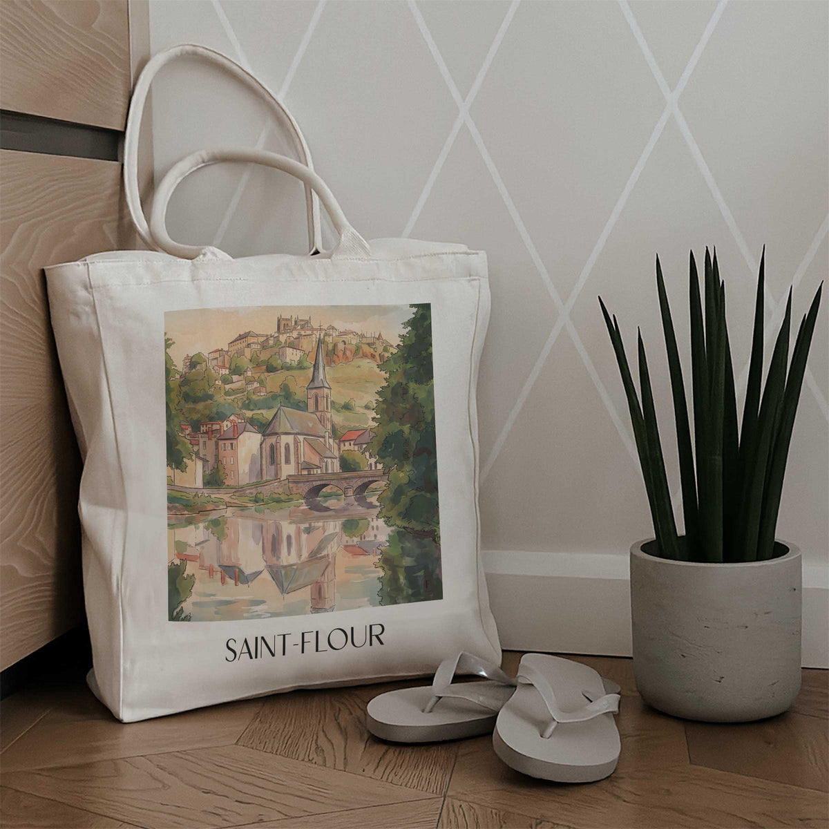 saint-flour-cantal-frankreich-einkaufstasche-aquarell
