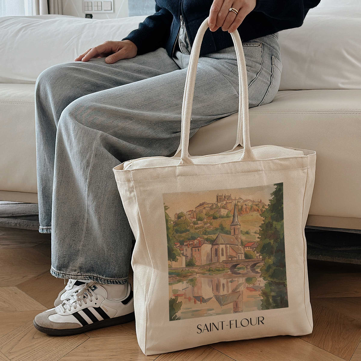 saint-flour-cantal-frankreich-einkaufstasche-aquarell