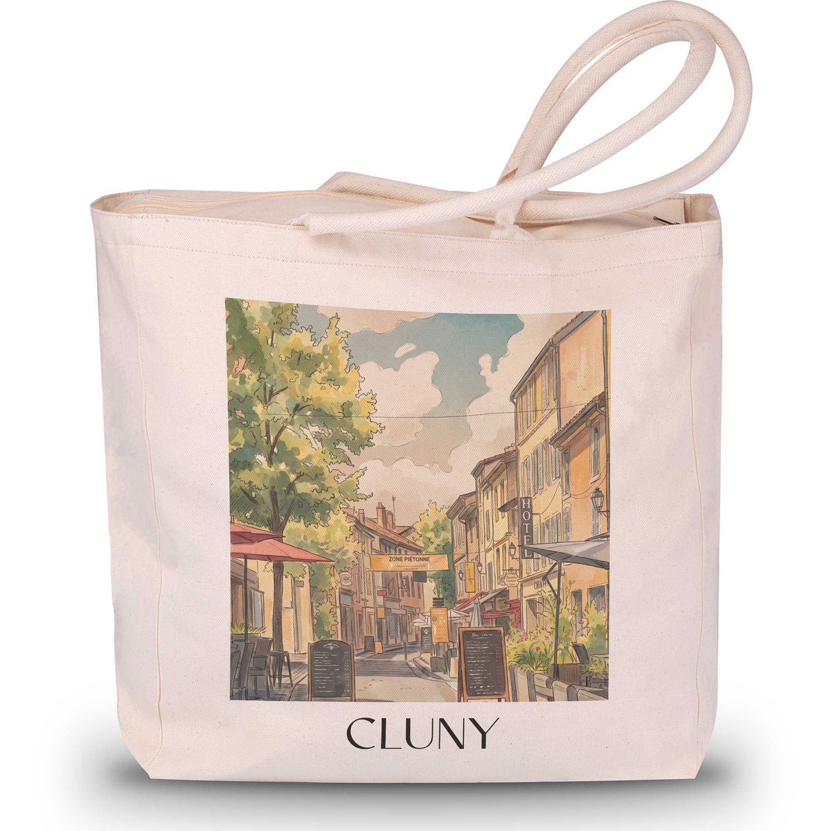 cluny-mâconnais-frankreich-einkaufstasche-aquarell
