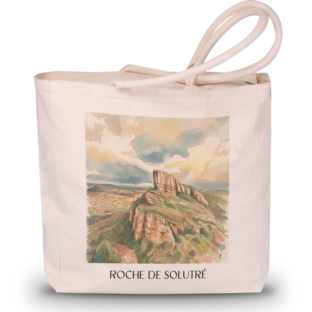 Roche de Solutré Shopping Tasche - Mâconnais - Frankreich Tote Bag - Einkaufstasche im Aquarell Stil