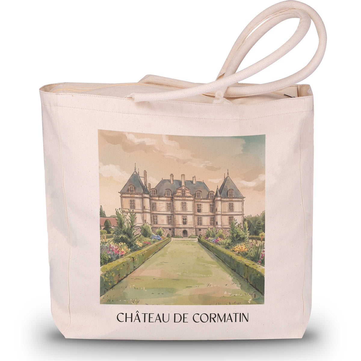 château-de-cormatin-tournugeois-frankreich-einkaufstasche-aquarell