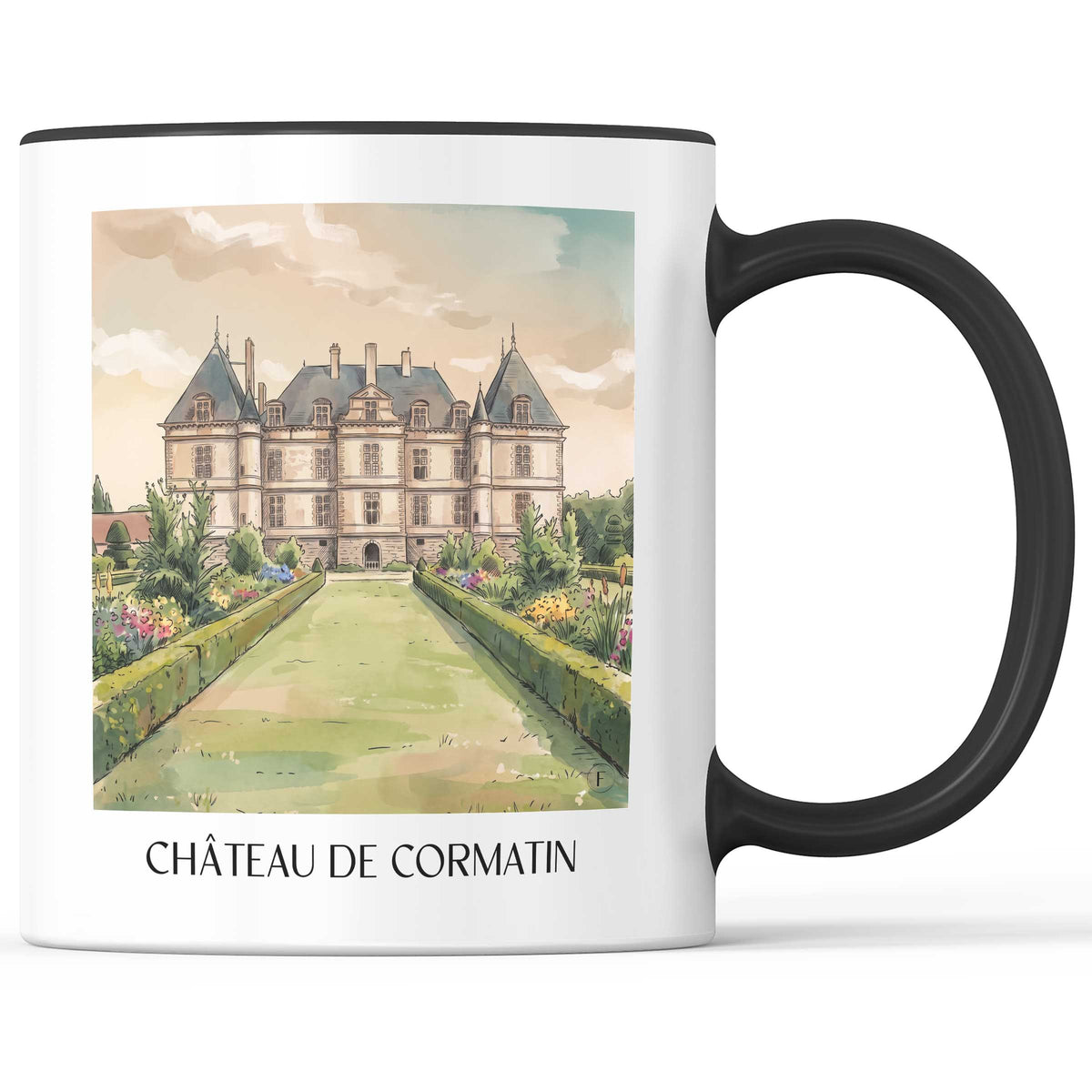 château-de-cormatin-tournugeois-frankreich-kaffeebecher-aquarell