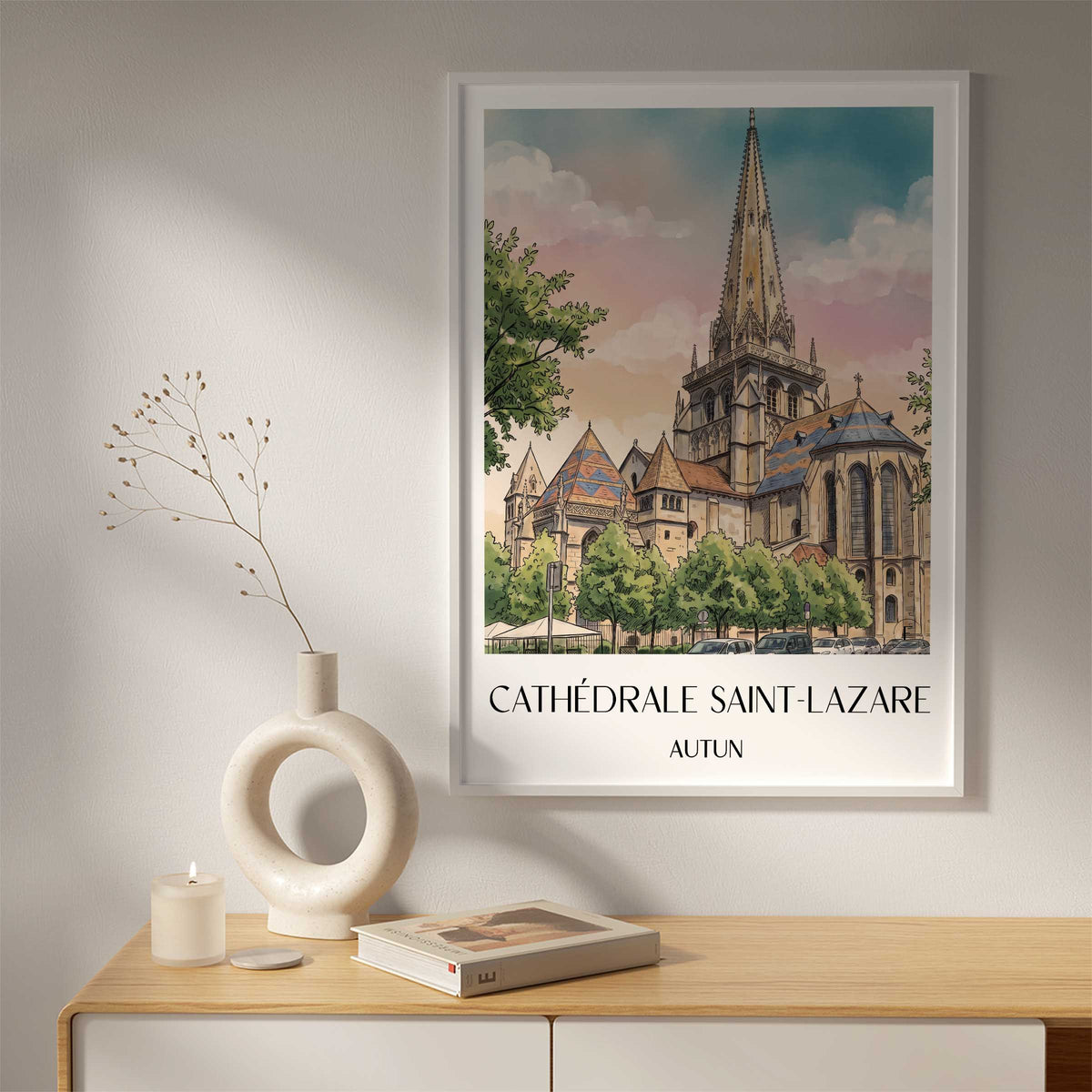 cathédrale-saint-lazare-autun-frankreich-poster-aquarell