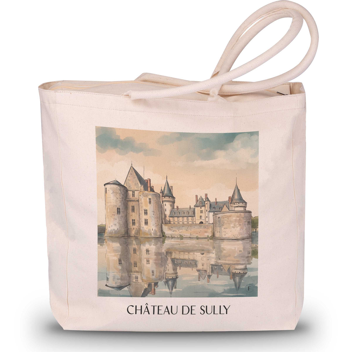 château-de-sully-autunois-frankreich-einkaufstasche-aquarell