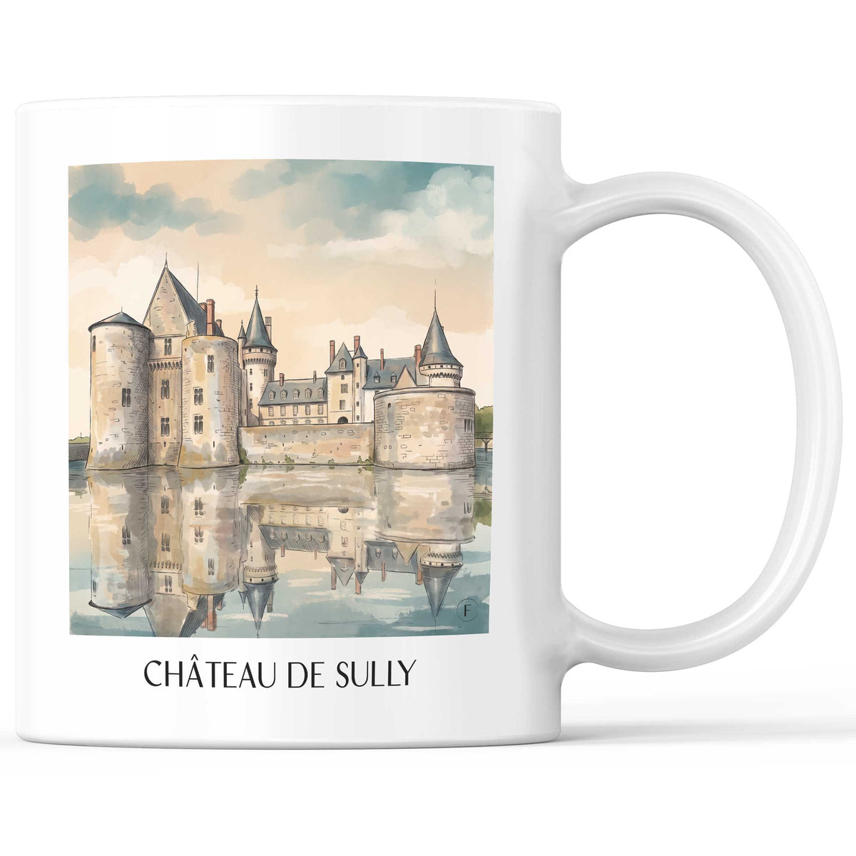 Château de Sully Kaffeebecher - Autunois - Frankreich Becher - Kaffeetasse im Aquarell Stil