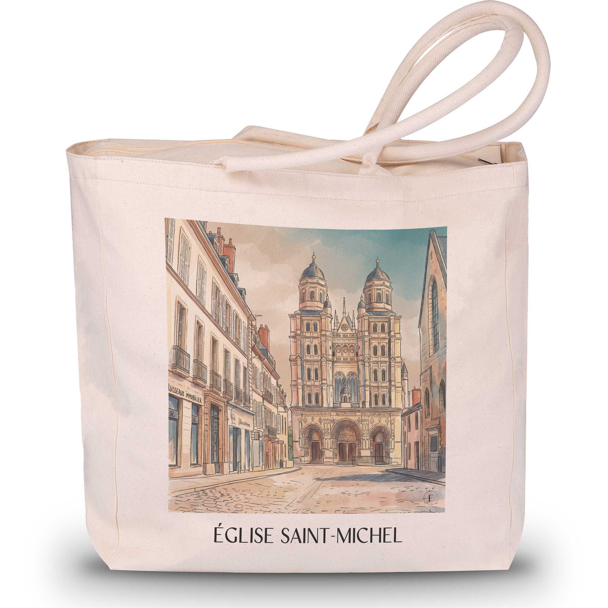 église-saint-michel-dijon-frankreich-einkaufstasche-aquarell