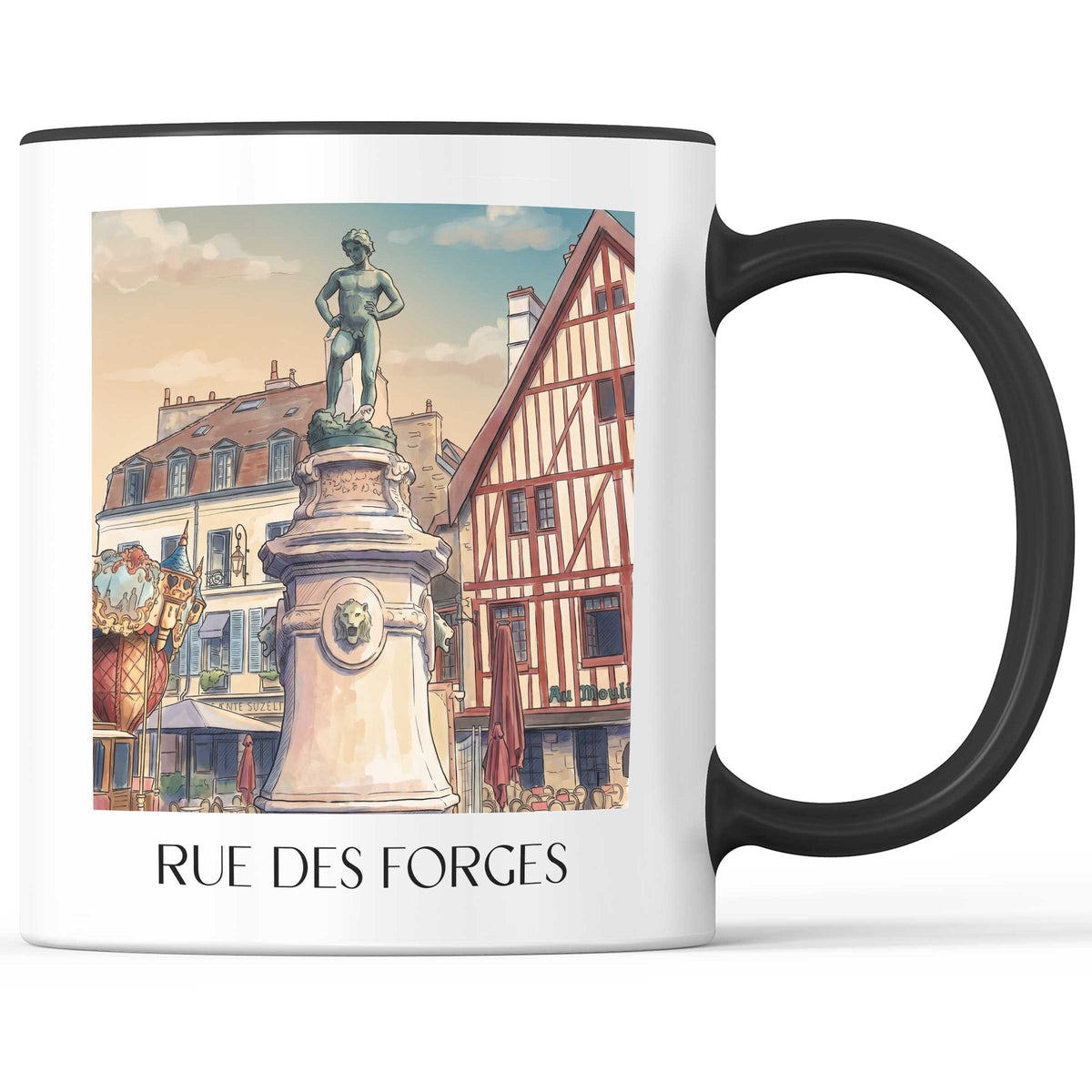 rue-des-forges-dijon-frankreich-kaffeebecher-aquarell
