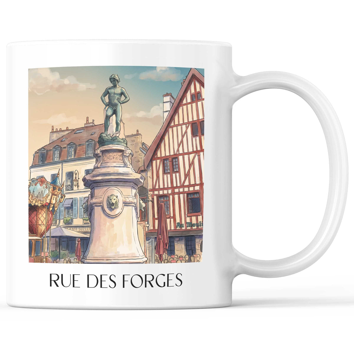 Rue des Forges Kaffeebecher - Dijon - Frankreich Becher - Kaffeetasse im Aquarell Stil