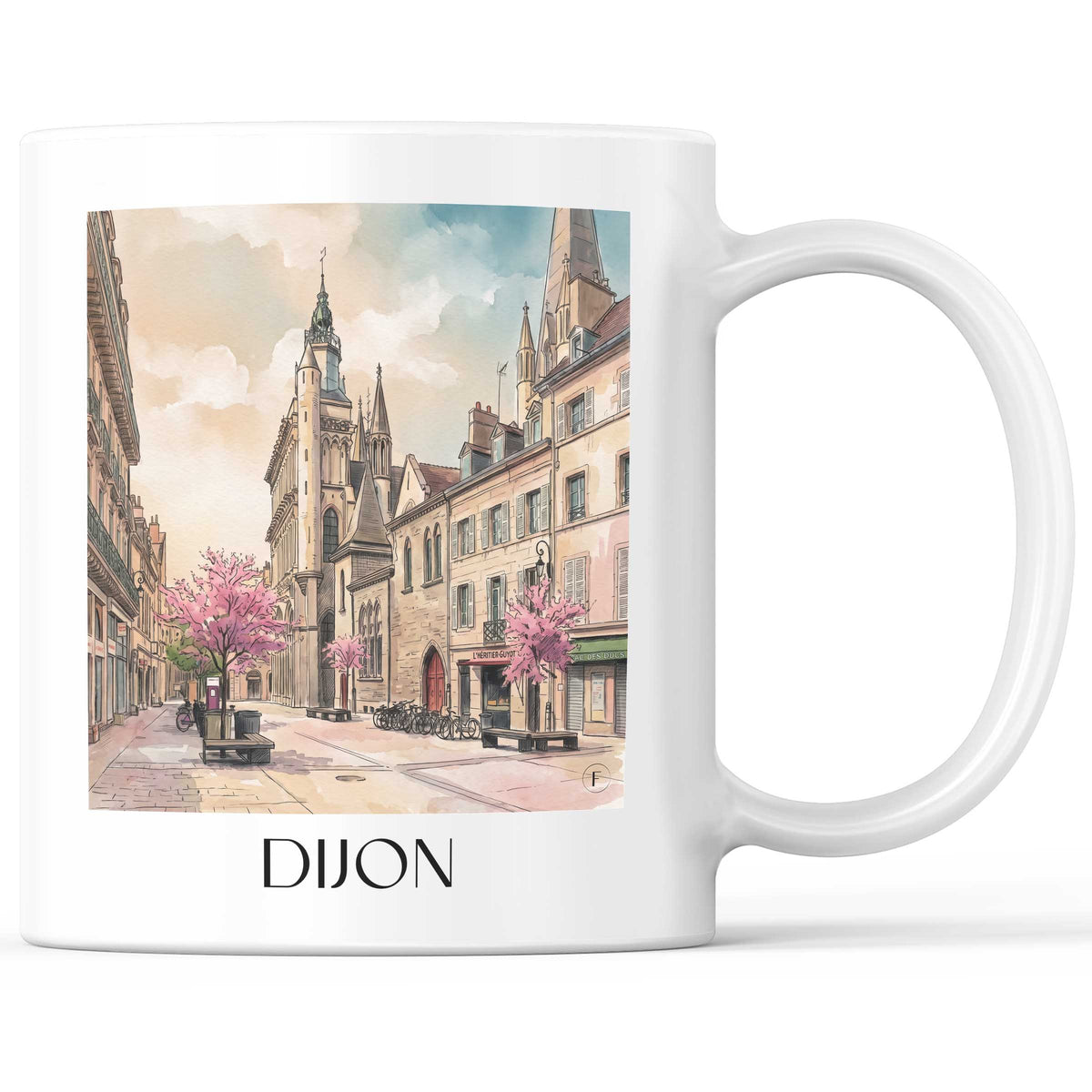 Dijon Kaffeebecher - Bourgogne - Frankreich Becher - Kaffeetasse im Aquarell Stil