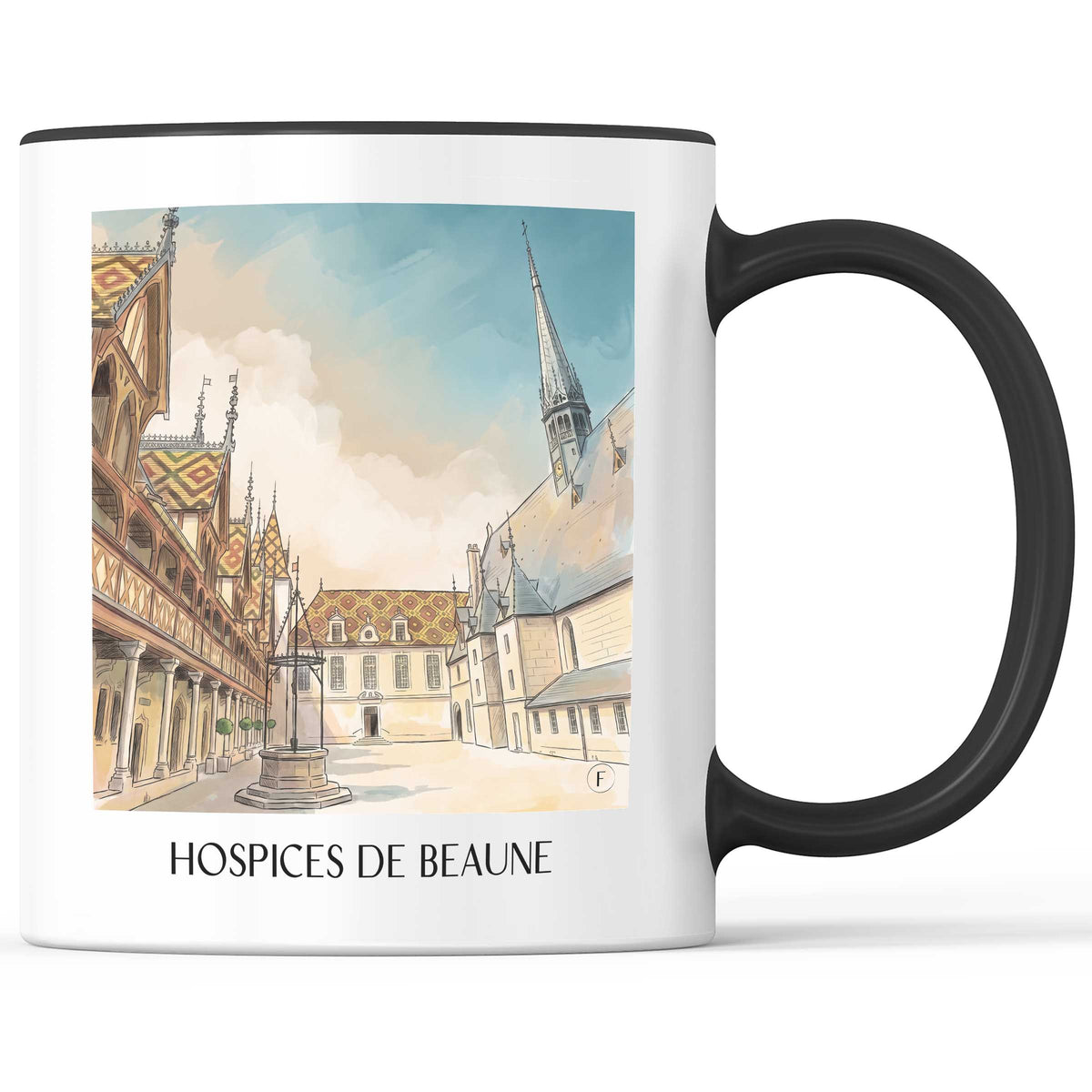 hospices-de-beaune-côte-d'or-frankreich-kaffeebecher-aquarell