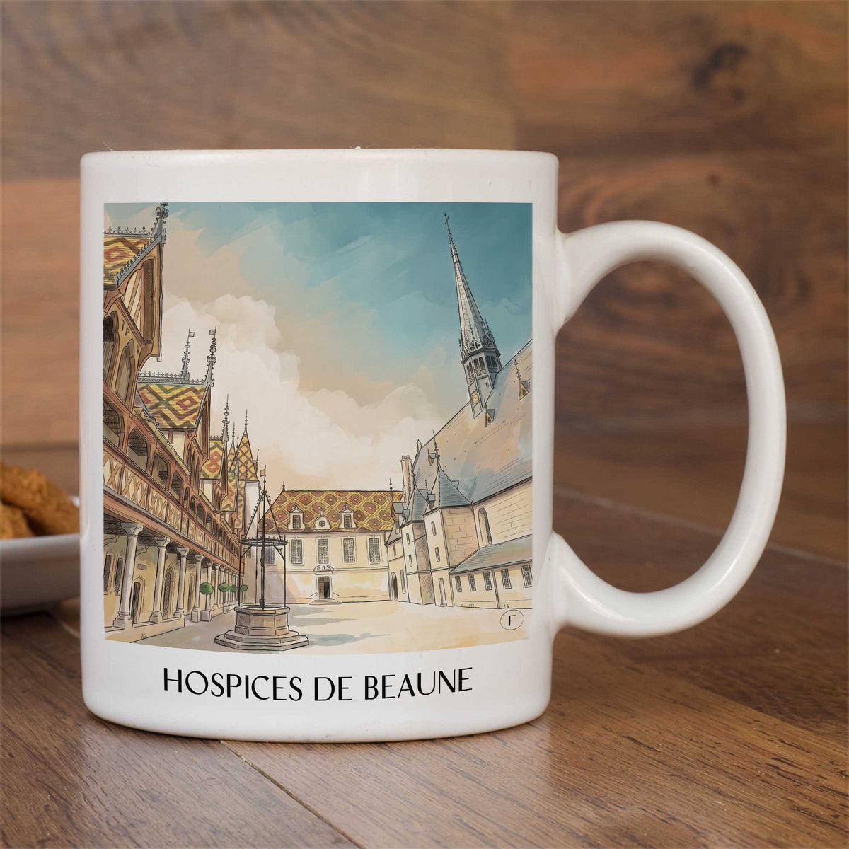 hospices-de-beaune-côte-d'or-frankreich-kaffeebecher-aquarell