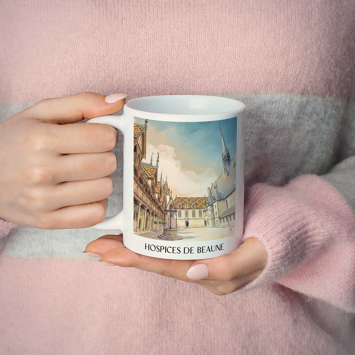 hospices-de-beaune-côte-d'or-frankreich-kaffeebecher-aquarell