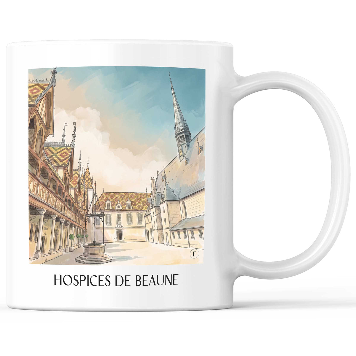 Hospices de Beaune Kaffeebecher - Côte-d'Or - Frankreich Becher - Kaffeetasse im Aquarell Stil