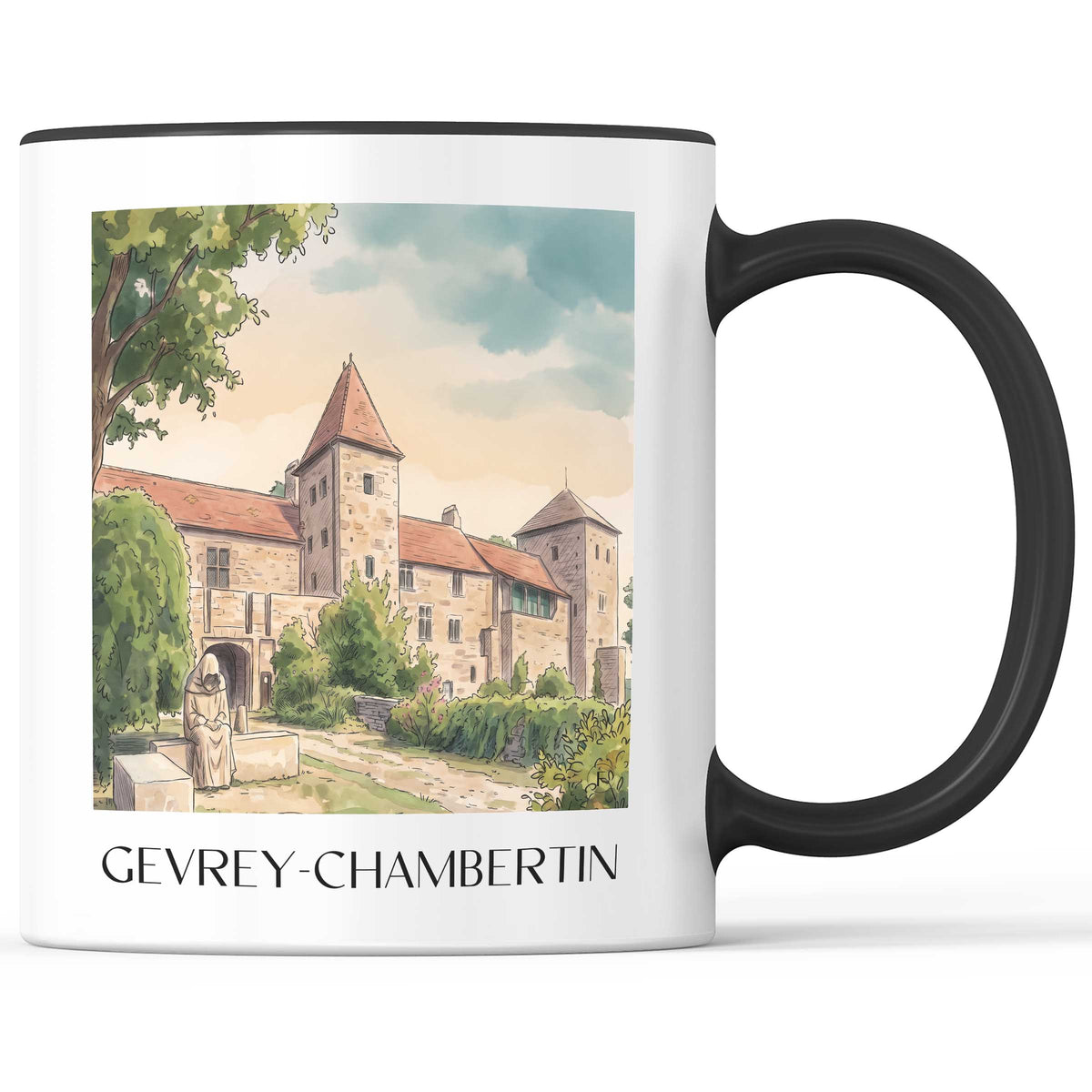 gevrey-chambertin-côte-de-nuits-frankreich-kaffeebecher-aquarell