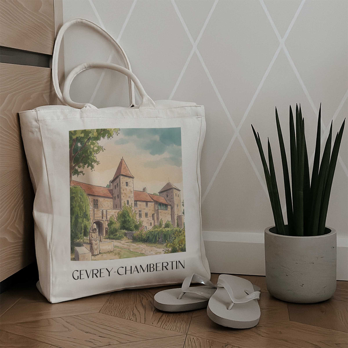 gevrey-chambertin-côte-de-nuits-frankreich-einkaufstasche-aquarell