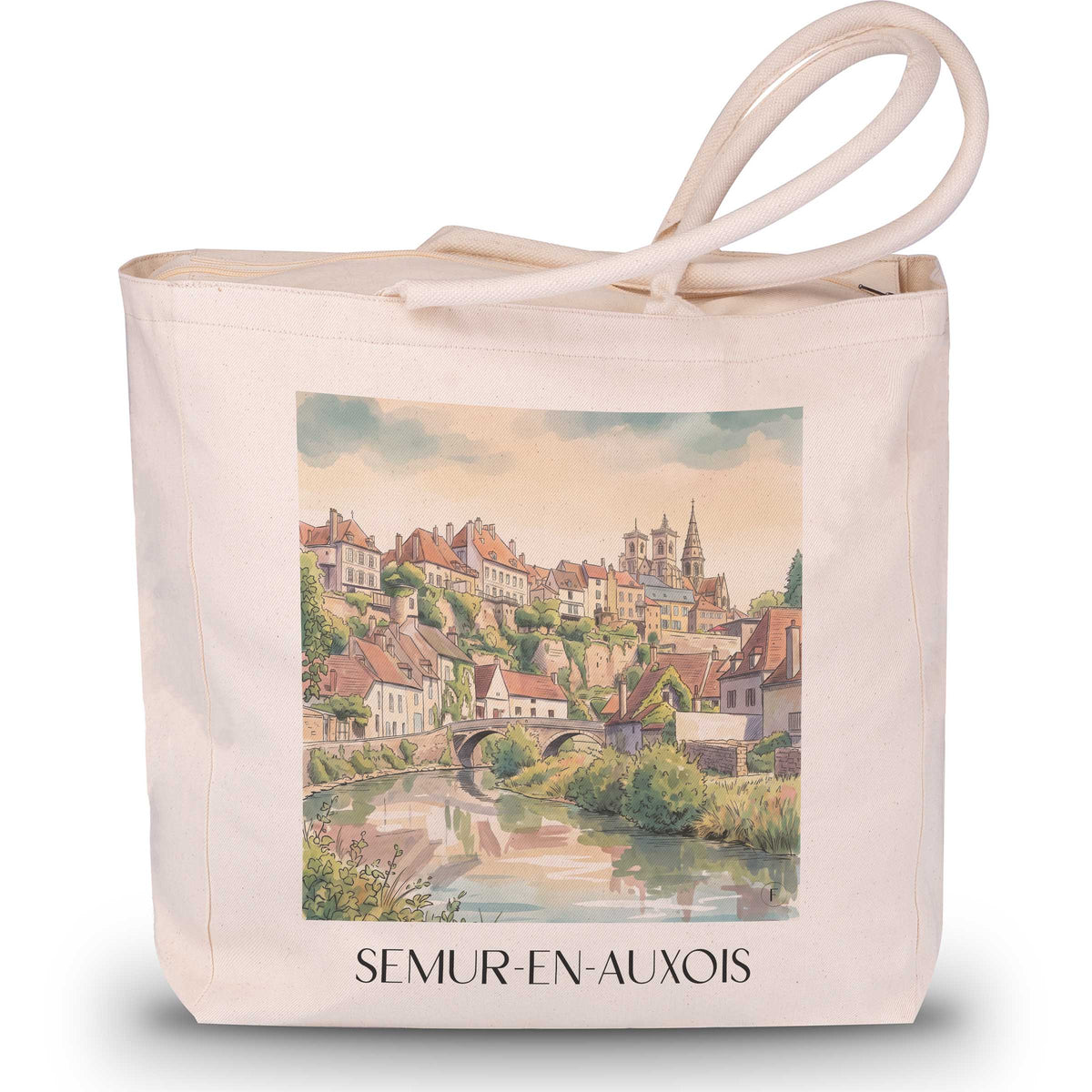 semur-en-auxois-auxois-frankreich-einkaufstasche-aquarell