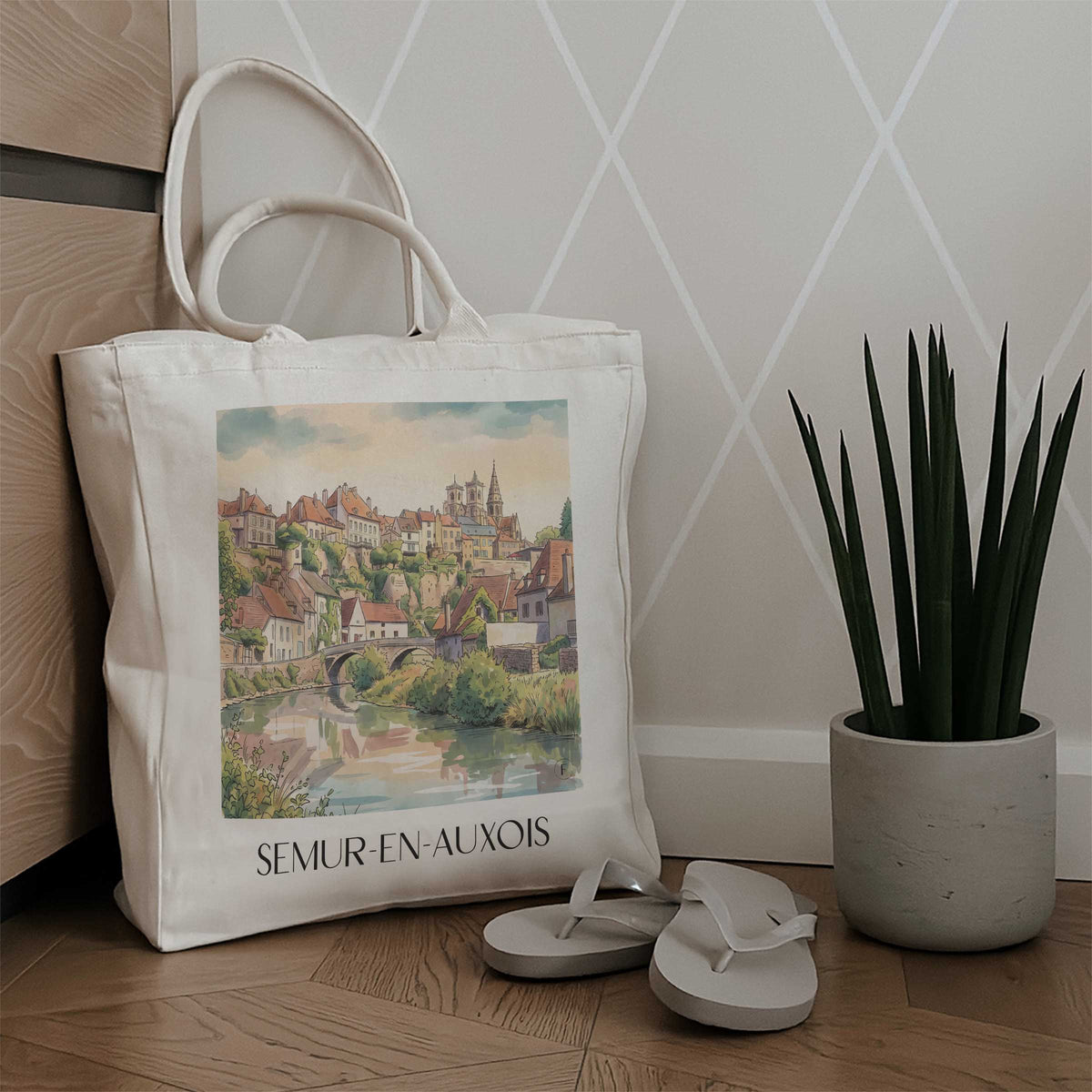 semur-en-auxois-auxois-frankreich-einkaufstasche-aquarell