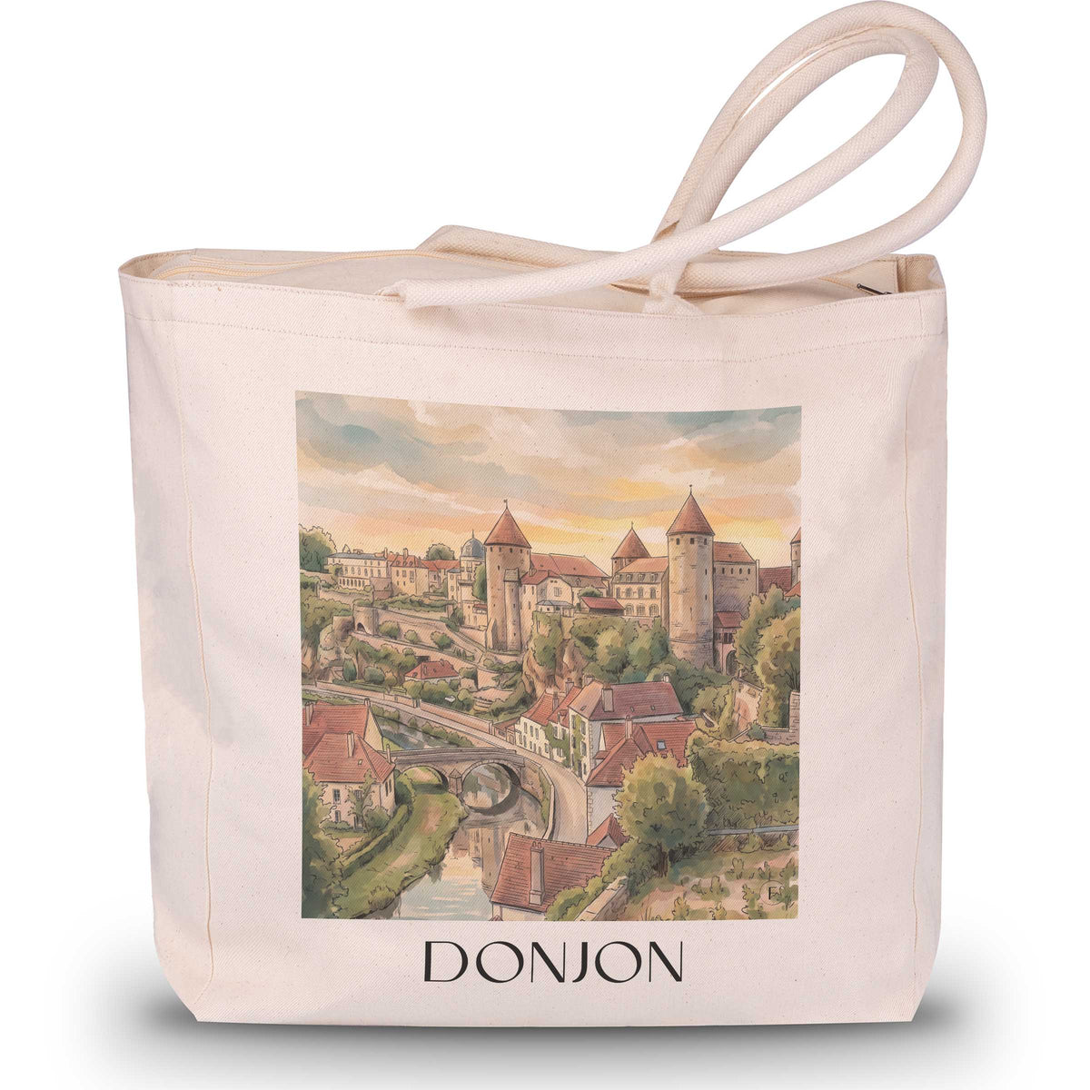 donjon-semur-en-auxois-frankreich-einkaufstasche-aquarell