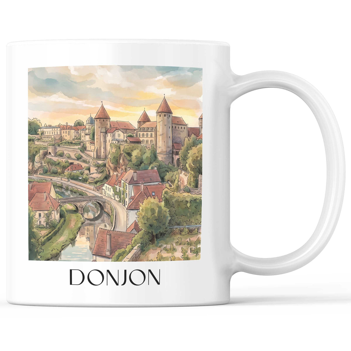 Donjon Kaffeebecher - Semur-en-Auxois - Frankreich Becher - Kaffeetasse im Aquarell Stil