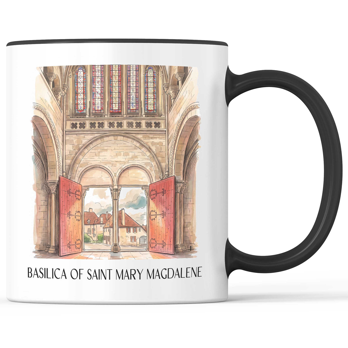 Basilique Sainte-Madeleine Kaffeebecher - Vézelay - Frankreich Becher - Kaffeetasse im Aquarell Stil
