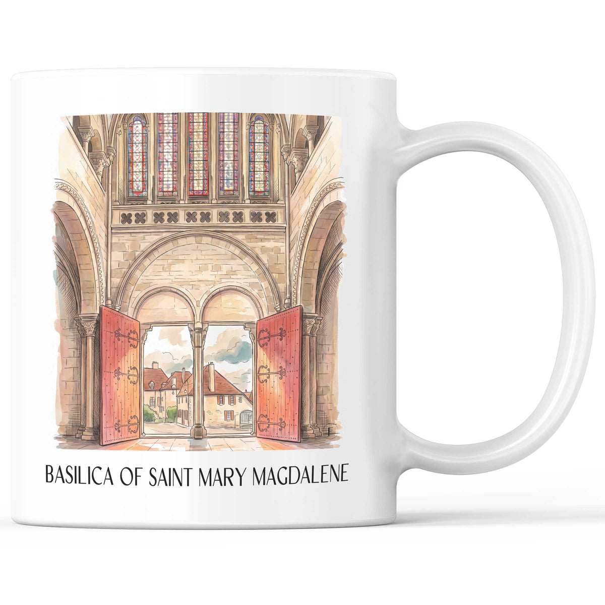 Basilique Sainte-Madeleine Kaffeebecher - Vézelay - Frankreich Becher - Kaffeetasse im Aquarell Stil