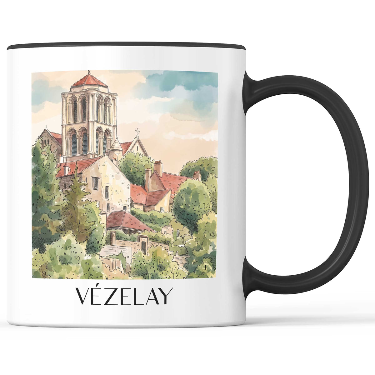 Vézelay Kaffeebecher - Morvan - Frankreich Becher - Kaffeetasse im Aquarell Stil