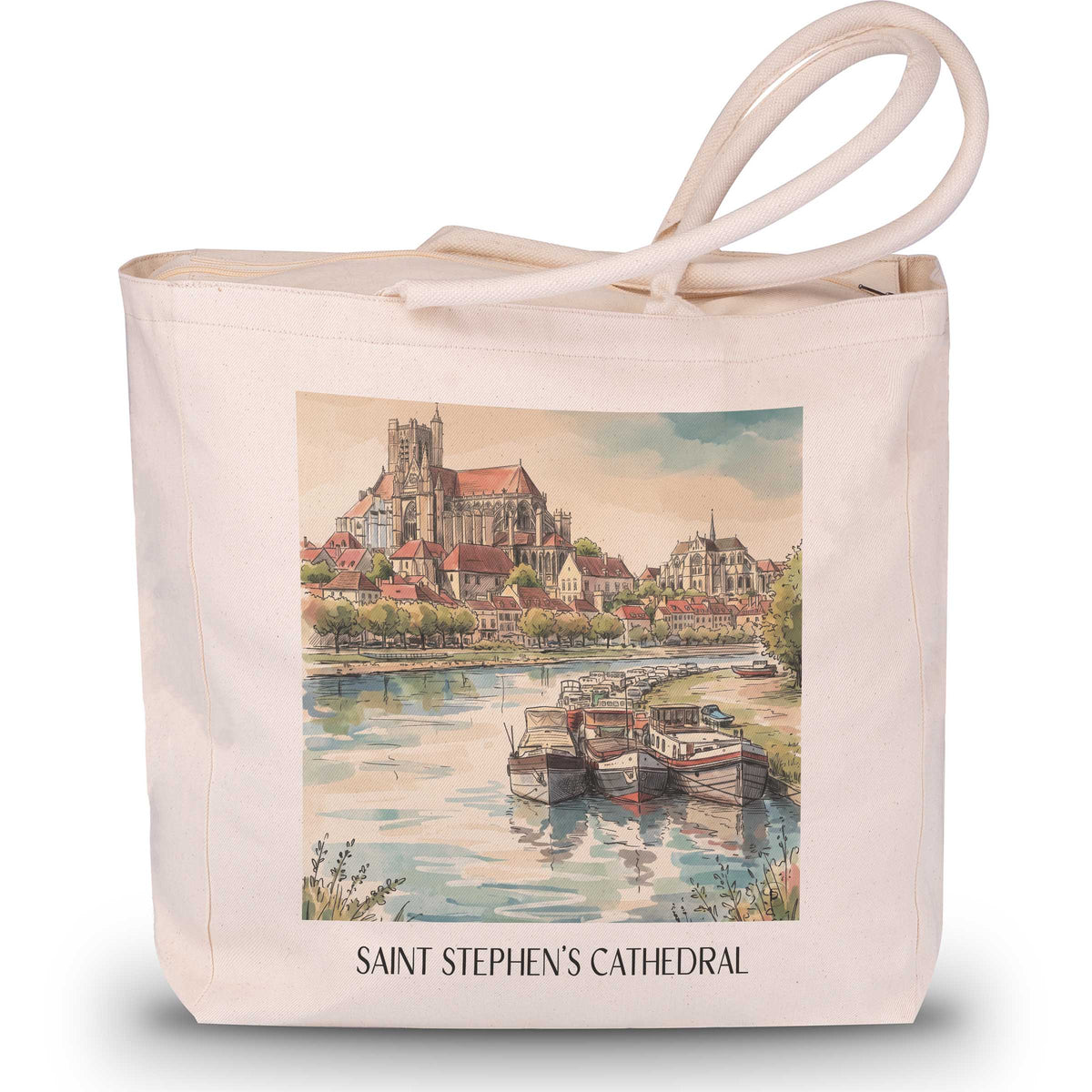Cathédrale Saint-Étienne Shopping Tasche - Auxerre - Frankreich Tote Bag - Einkaufstasche im Aquarell Stil