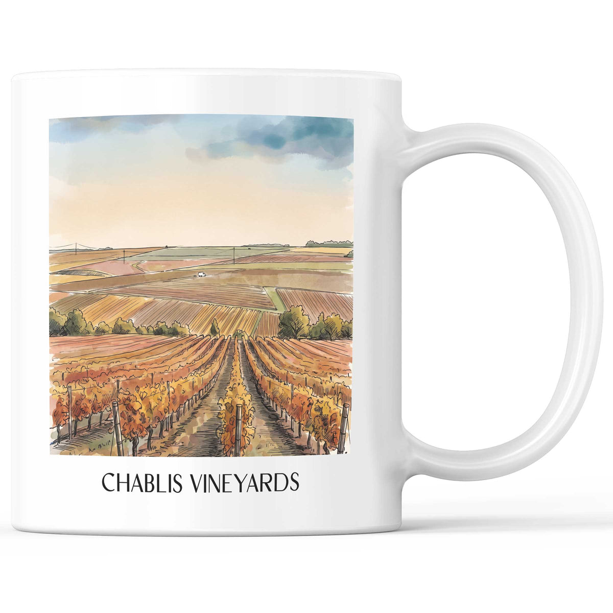 Vignoble de Chablis Kaffeebecher - Yonne - Frankreich Becher - Kaffeetasse im Aquarell Stil