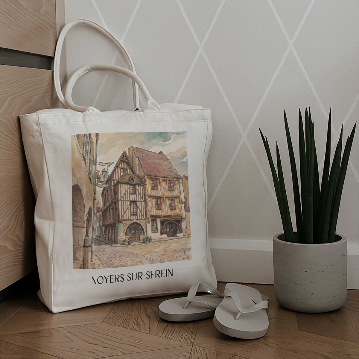 noyers-sur-serein-serein-frankreich-einkaufstasche-aquarell