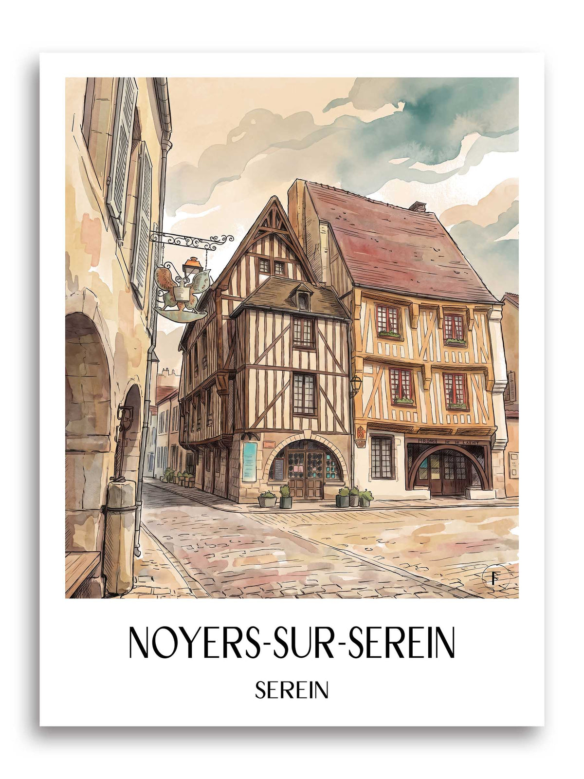 noyers-sur-serein-serein-frankreich-poster-aquarell