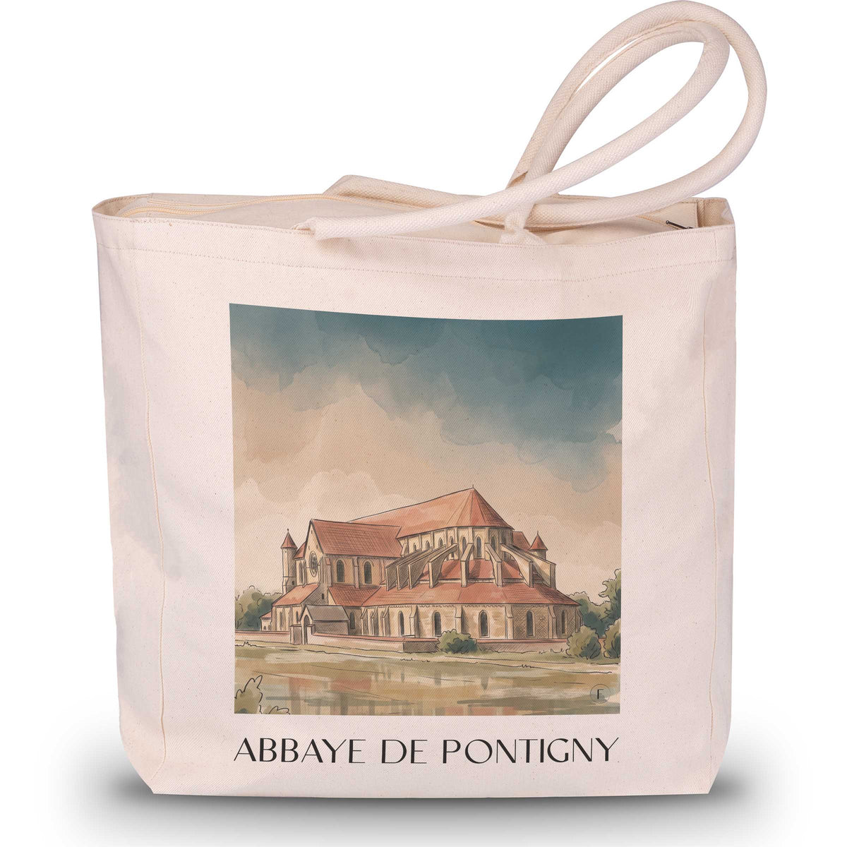 abbaye-de-pontigny-bourgogne-frankreich-einkaufstasche-aquarell