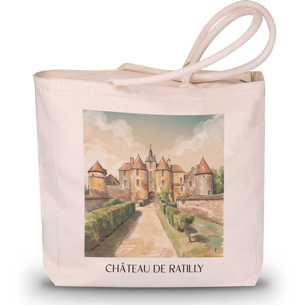 château-de-ratilly-puisaye-frankreich-einkaufstasche-aquarell
