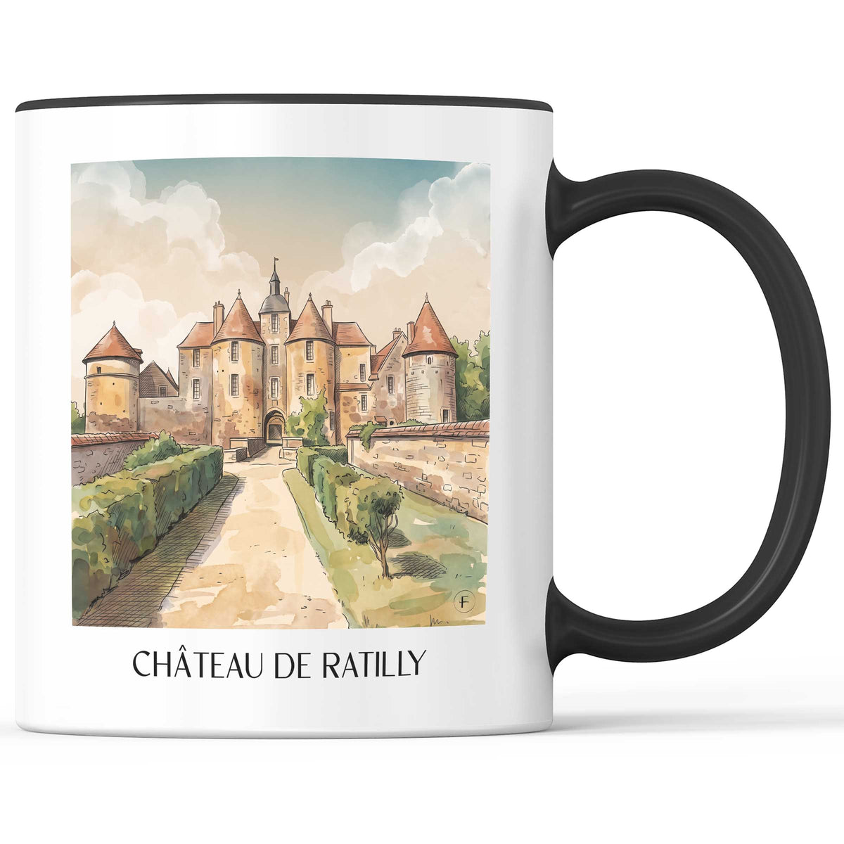 château-de-ratilly-puisaye-frankreich-kaffeebecher-aquarell