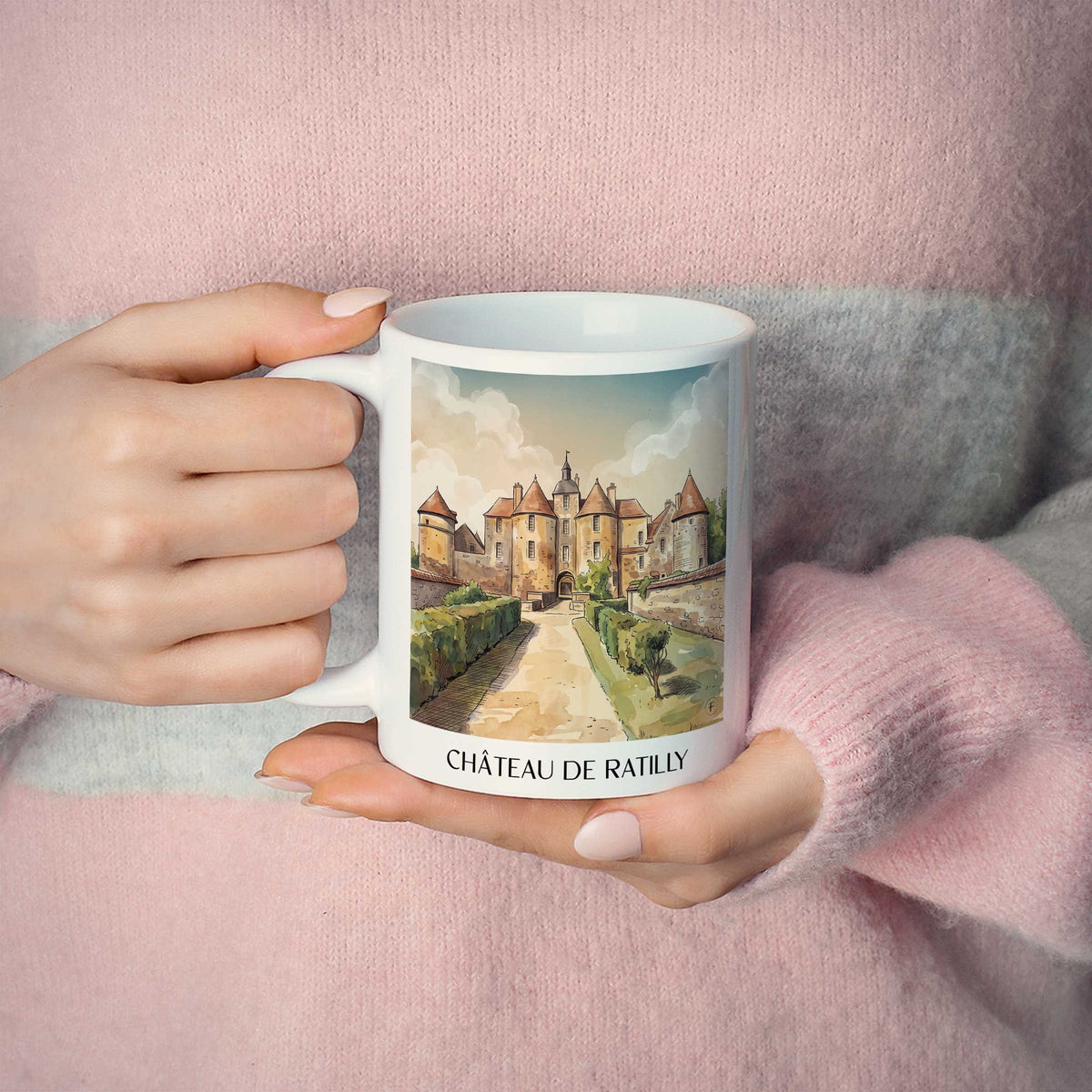 château-de-ratilly-puisaye-frankreich-kaffeebecher-aquarell