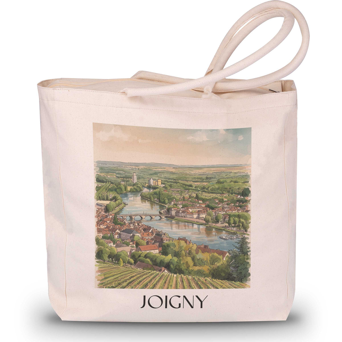 joigny-vallée-de-l'yonne-frankreich-einkaufstasche-aquarell