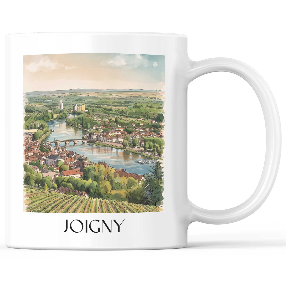 Joigny Kaffeebecher - Vallée de l'Yonne - Frankreich Becher - Kaffeetasse im Aquarell Stil