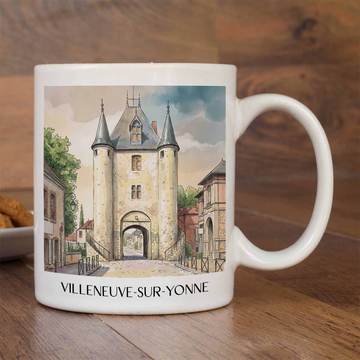 villeneuve-sur-yonne-vallée-de-l'yonne-frankreich-kaffeebecher-aquarell