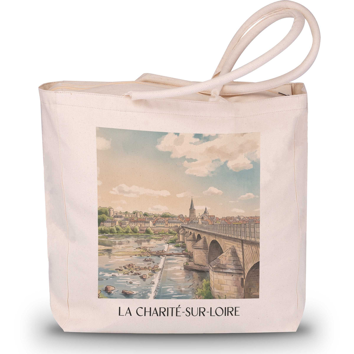 la-charité-sur-loire-nièvre-frankreich-einkaufstasche-aquarell