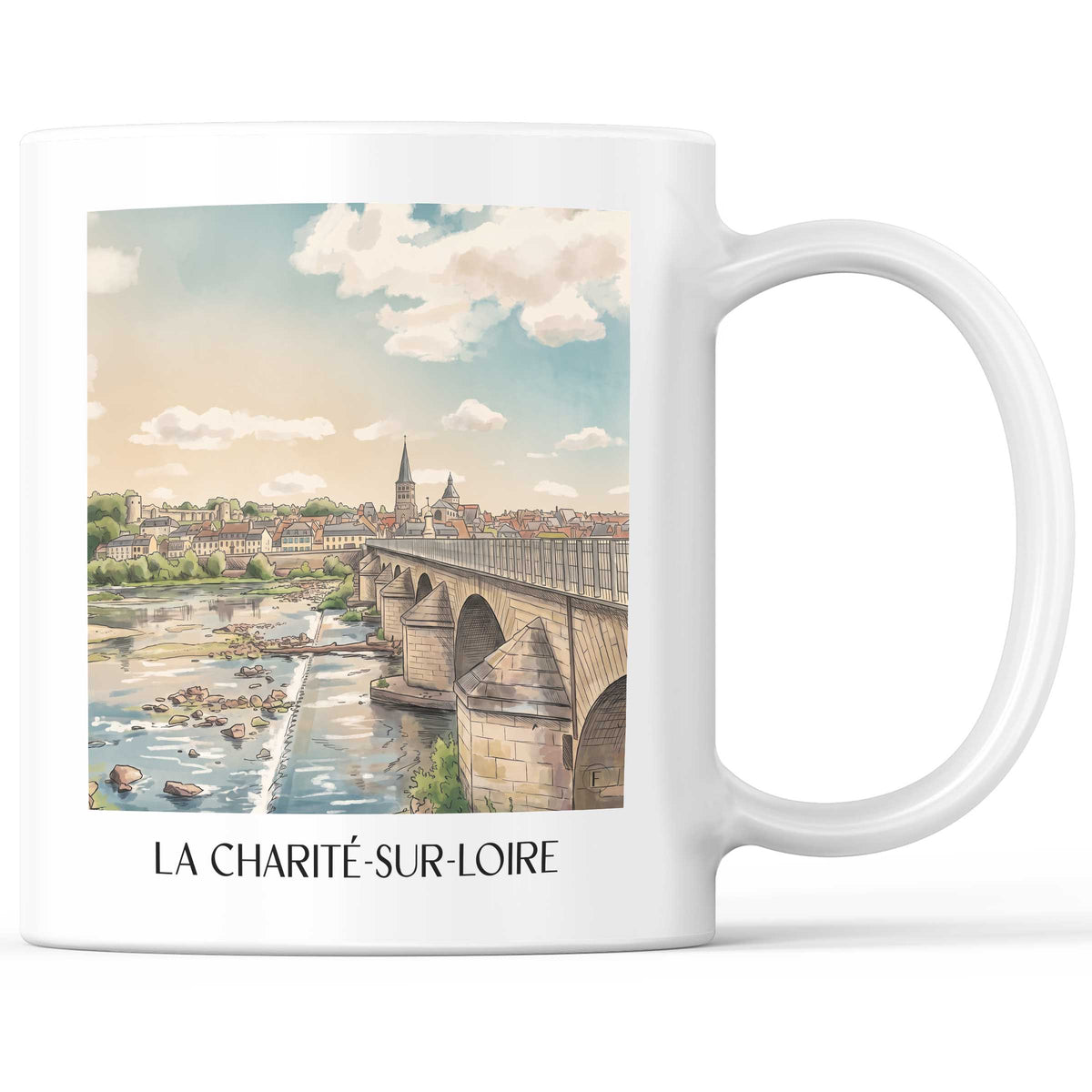 La Charité-sur-Loire Kaffeebecher - Nièvre - Frankreich Becher - Kaffeetasse im Aquarell Stil